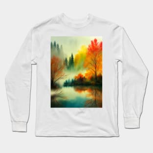 Colorful Autumn Landscape Watercolor 10 Long Sleeve T-Shirt